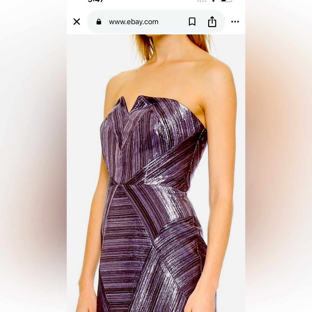MILLY MONICA METALLIC PURPLE JACQUARD MINI STRAPLESS COCKTAIL DRESS GREAT COND 2